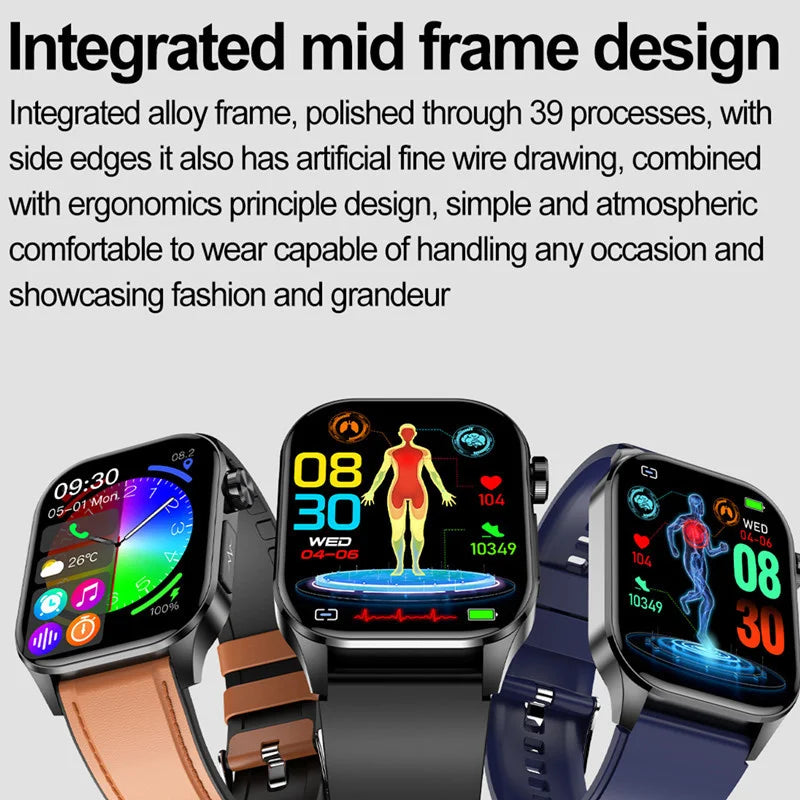 ET580 Smart Watch Men 2.04inch AMOLED Large Screen Bluetooth Call ECG Blood Pressure Oxygen Health Monitor SOS Smartwatch