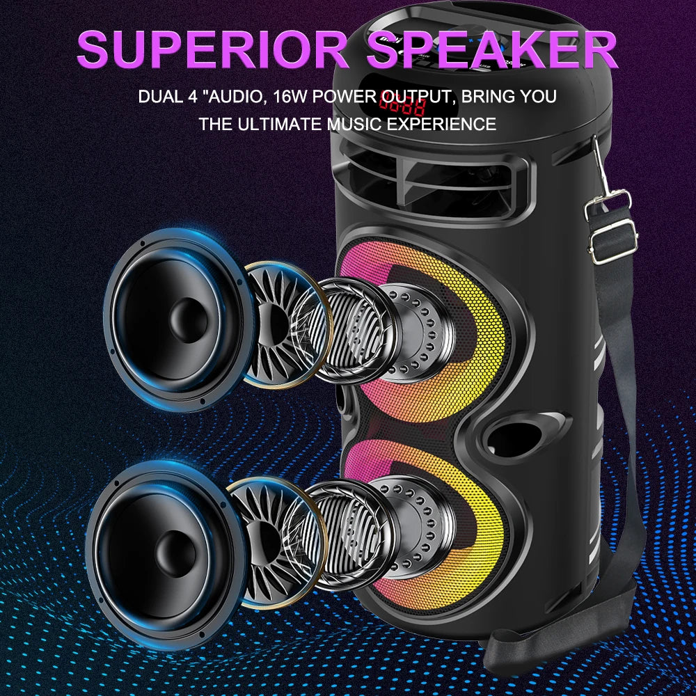ZQS42106 Portable Dual 4-inch Bluetooth Speaker Wireless Charging Long Range BT/USB/TF/AUX/MIC/FM/Colorful Karaoke Outdoor