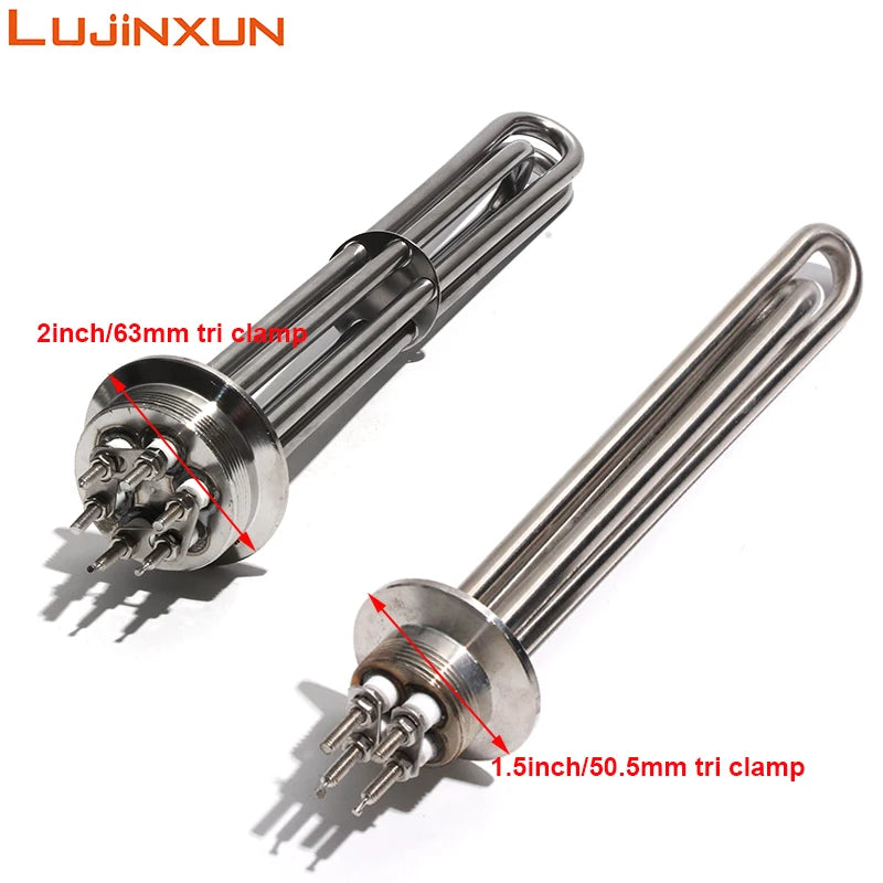 LUJINXUN Tri Clamp Heating Element G2"/1.5" Ten Immersion Water Tubular Electric Heater for Brewing 1.5KW-12KW SUS304 220V 1pc