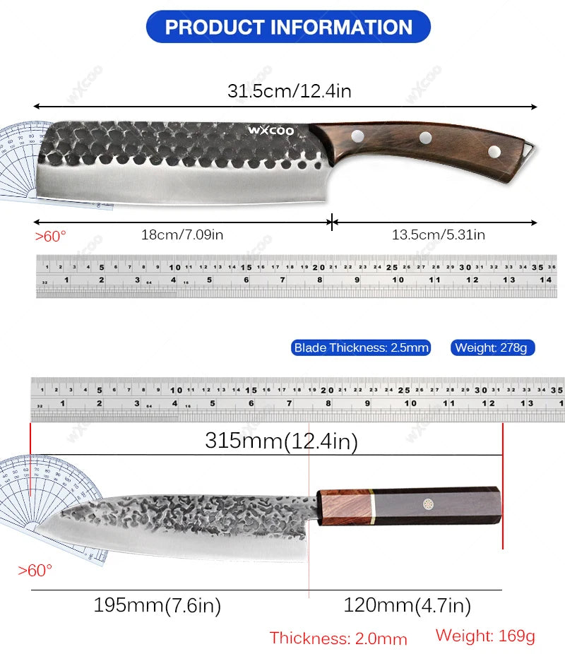 Kitchen Knife Stainless Steel Forged Meat Cleaver Hammer Pattern Slicing Knife Professional Chef Knife Kitchen Cutting Meat