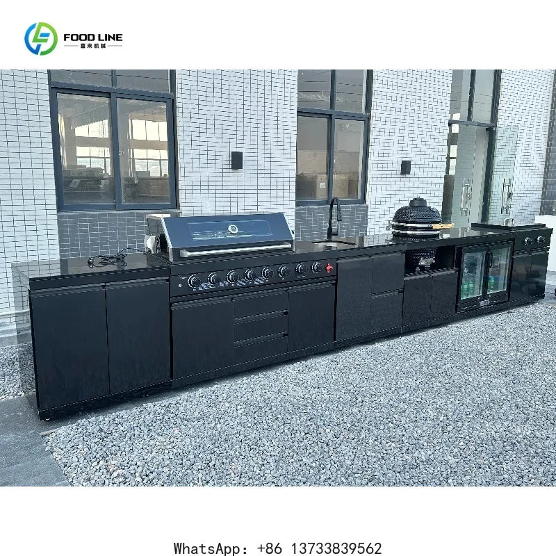 Customized Mobile Kitchen Backyard Cooking Station Outdoor BBQ Grill Modern Design With Sink Refrigerator