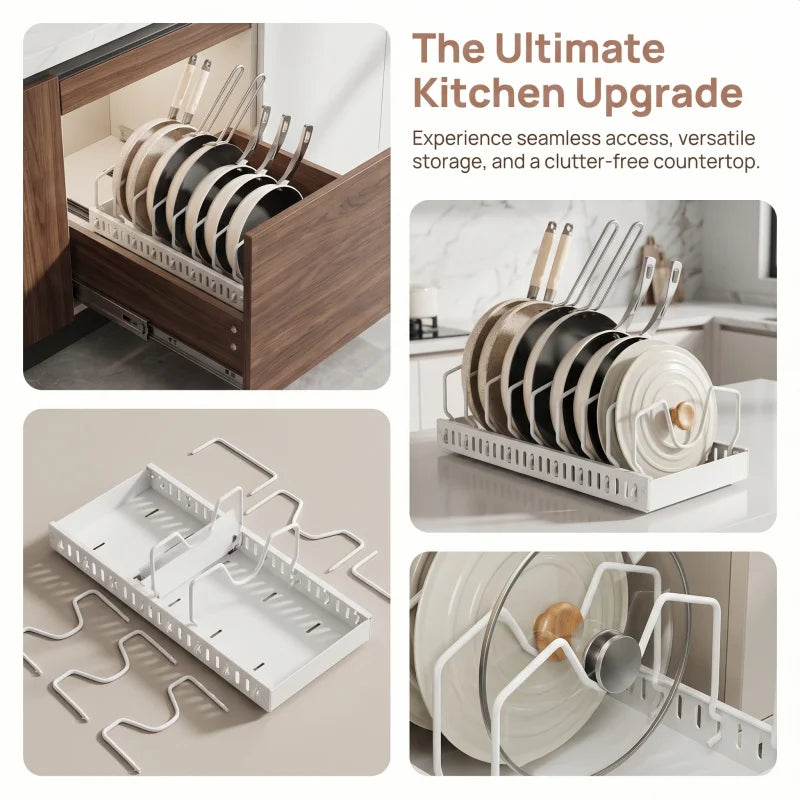 1Pc Multifunctional Pull Out Kitchen Organizer for Pots Pans Pot Lid Holder Spice Rack Dish Drying Drawer Storage