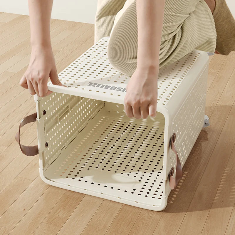 Folding dirty clothes basket, household laundry basket, with wheels, large capacity storage basket, balcony bathroom crevice