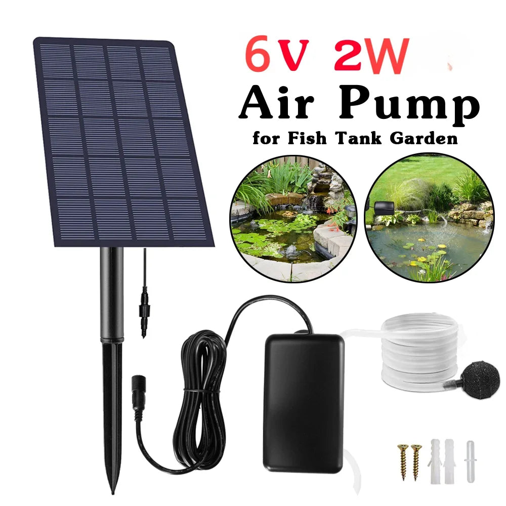 6V 2W Solar Panel Water Pump Solar Powered Oxygenator 0.8L/min Air Oxygen Pump Aerator Battery-free for Landscape Decoration