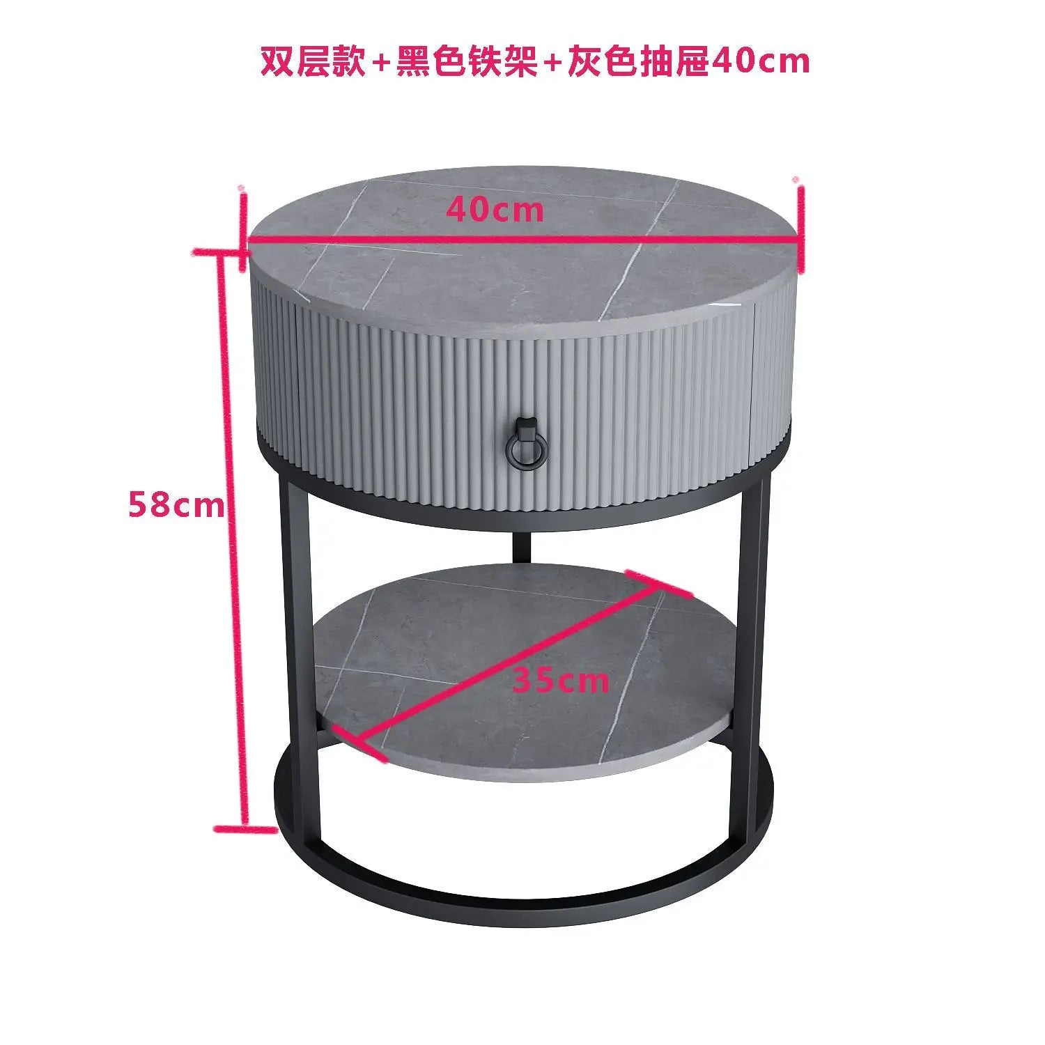 Modern Minimalist Round Slate Drawer Table: High-End Appeal, Perfect as Side Table or Bedside Cabinet