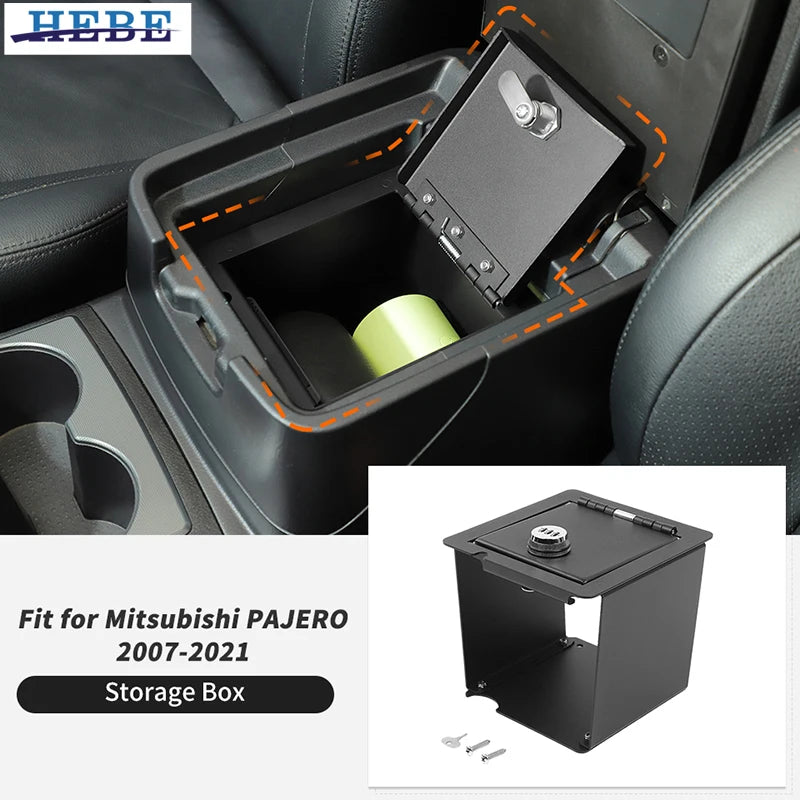 HEBE Armrest Safe Box For Mitsubishi Pajero 2007 2008 2009 2010 2011 2012 2013 2014 2015 2016 2017 2018 2019 2020 2021