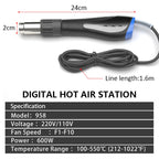 Handheld Hot Air Machine 600W Welding Tool Set 7 Nozzles LCD Digital Thermal Blower For Soldering SMD SMT Welding Repair Tool