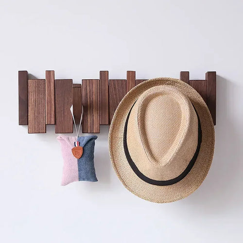 Wall Mounted Black Walnut Coat Rack Creative Hanging Hat Key Bags Holder Doorway Entrance Cloak Rack Home Decor Furniture