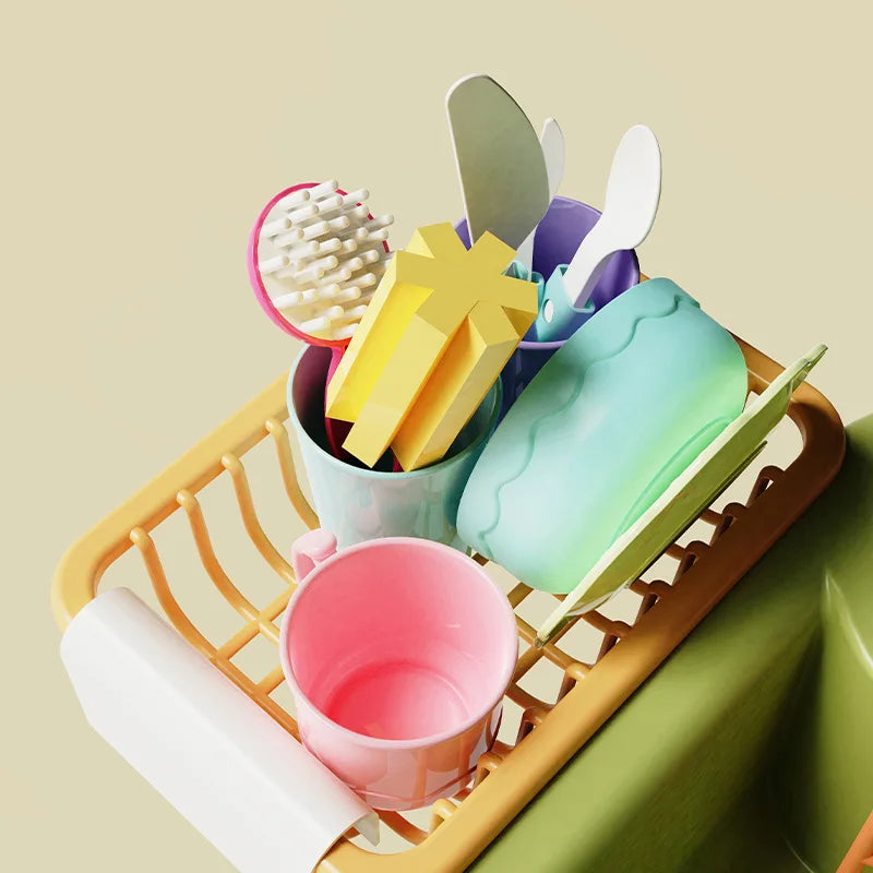 Kid Play Kitchen Sink Taps Toys Running Water Plastic for Toddler Electric Dishwasher Playing Toy Faucet Dishes Playset for Girl