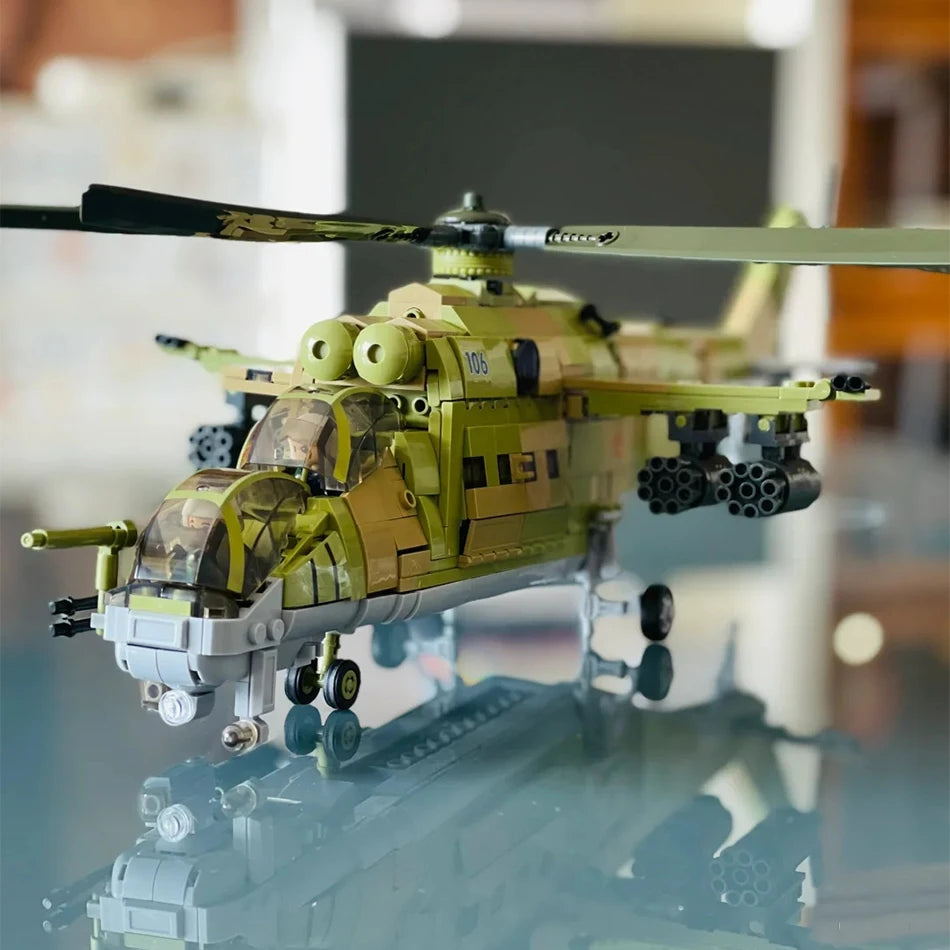 Sluban MI-24 Gunship New Military Helicopter Building Blocks Set Modern Armed Forces Model DIY Bricks Kit for Kids Birthday Toys