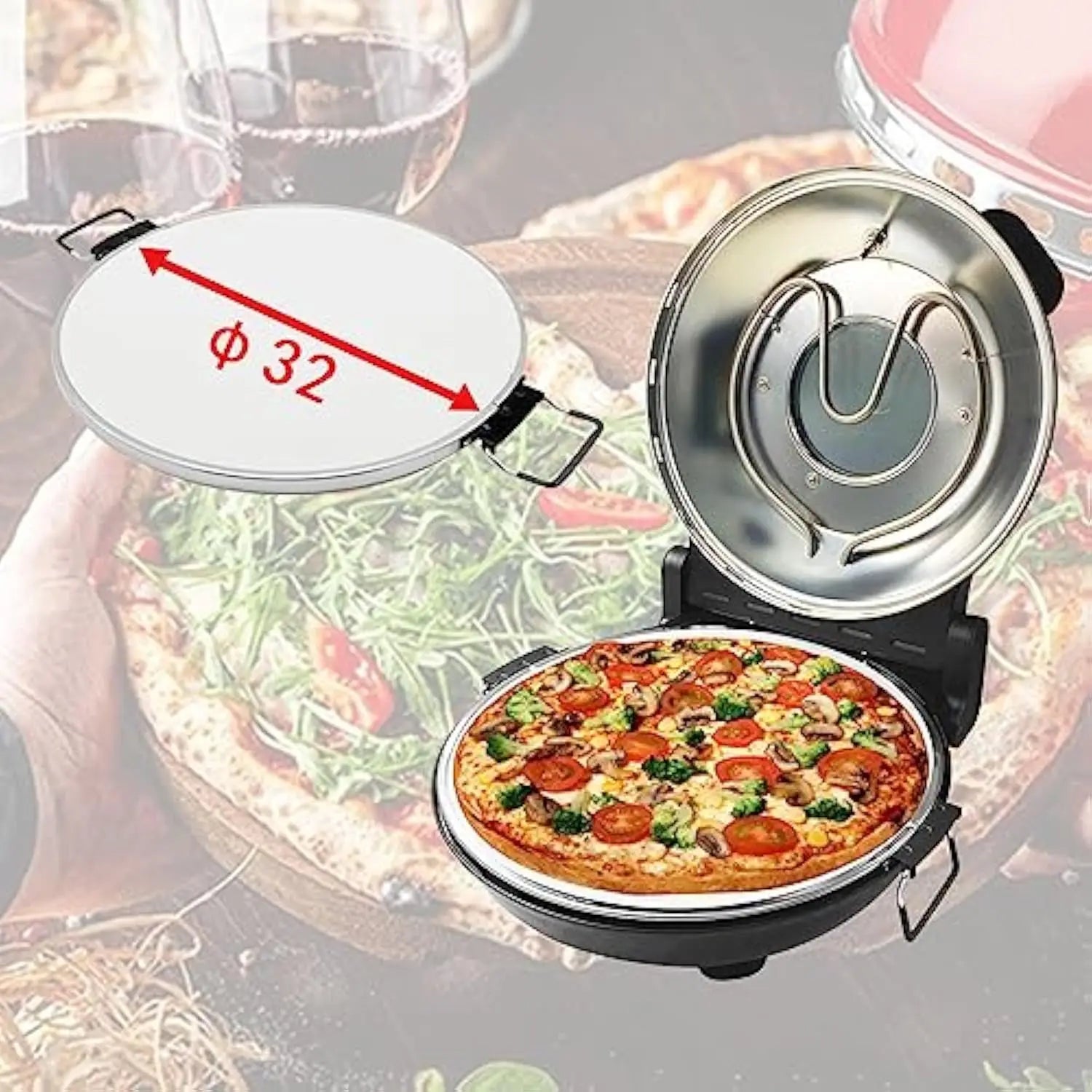 Klaif Electric Pizza Maker, 420℃, 1200 Watt, 5 Separate Temperature Levels, Flame Resistant Stone Plate 1200W 31cm