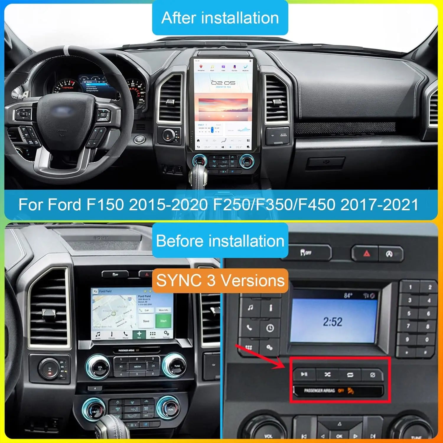 14.4" inches Android 13 8+128G T-Style Screen Car Stereo Multimedia DSP Player For Ford F150 2015-2020 GPS Audio Radio Head Unit