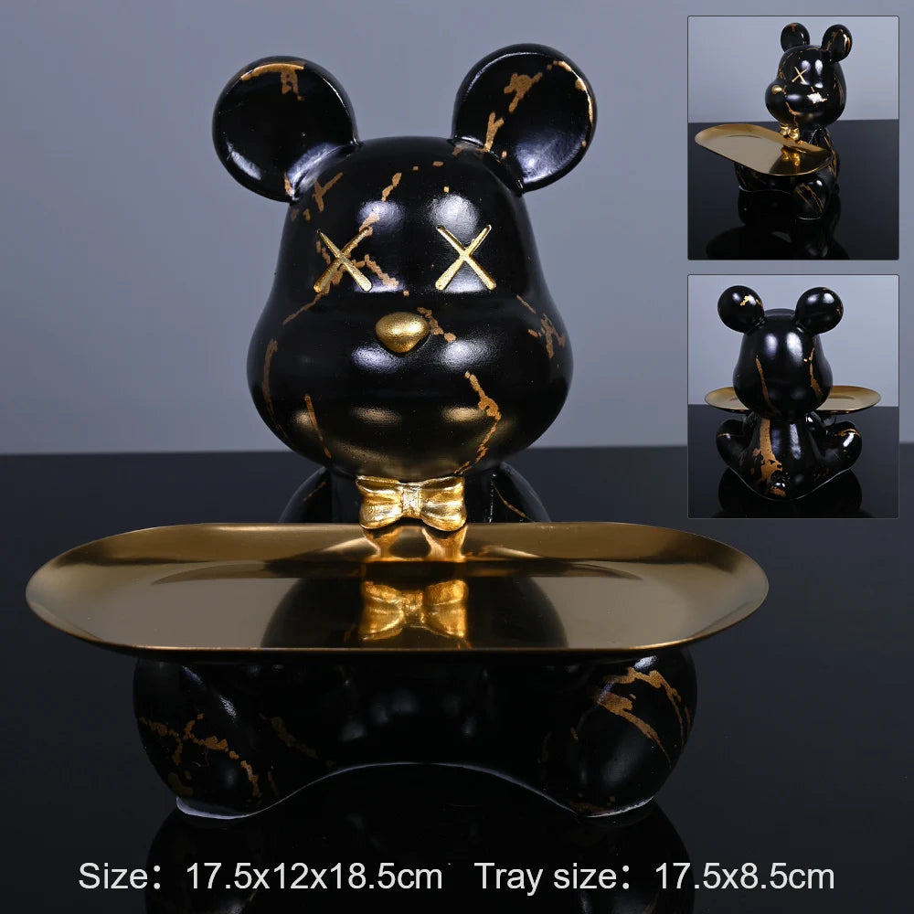 Interior Resin Colorful Bear with Tray for Keys Holder Table Decoration Accessories Animal Figurine Decorative Statues Home Gift