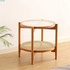 JOYLIVE Rattan Coffee Table Japanese Double Layer Detachable Solid Wood Table Glass Round Home Small Table 2022 New Dropshipping