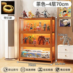 Display Cabinet Acrylic Curio Cabinet with Lock Glass Display Cabinet Natural Bamboo  Glass Cabinet Easy to Install，With Lights