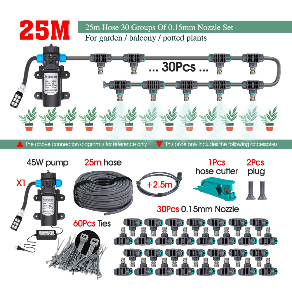 110-240V 45W Self-priming Pump Garden Greenhouse Plants Micro-Irrigation Kit Rapid Insertion 0.15MM Spray Nozzle Watering System