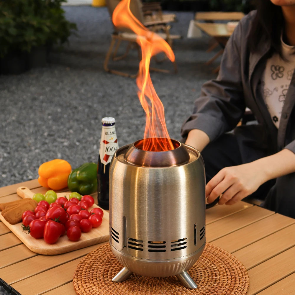 6.4 inches Round Mesa Stove Outdoor Travel Portable Tabletop Fire Pit Stainless Steel Smokeless Table Top Firepit