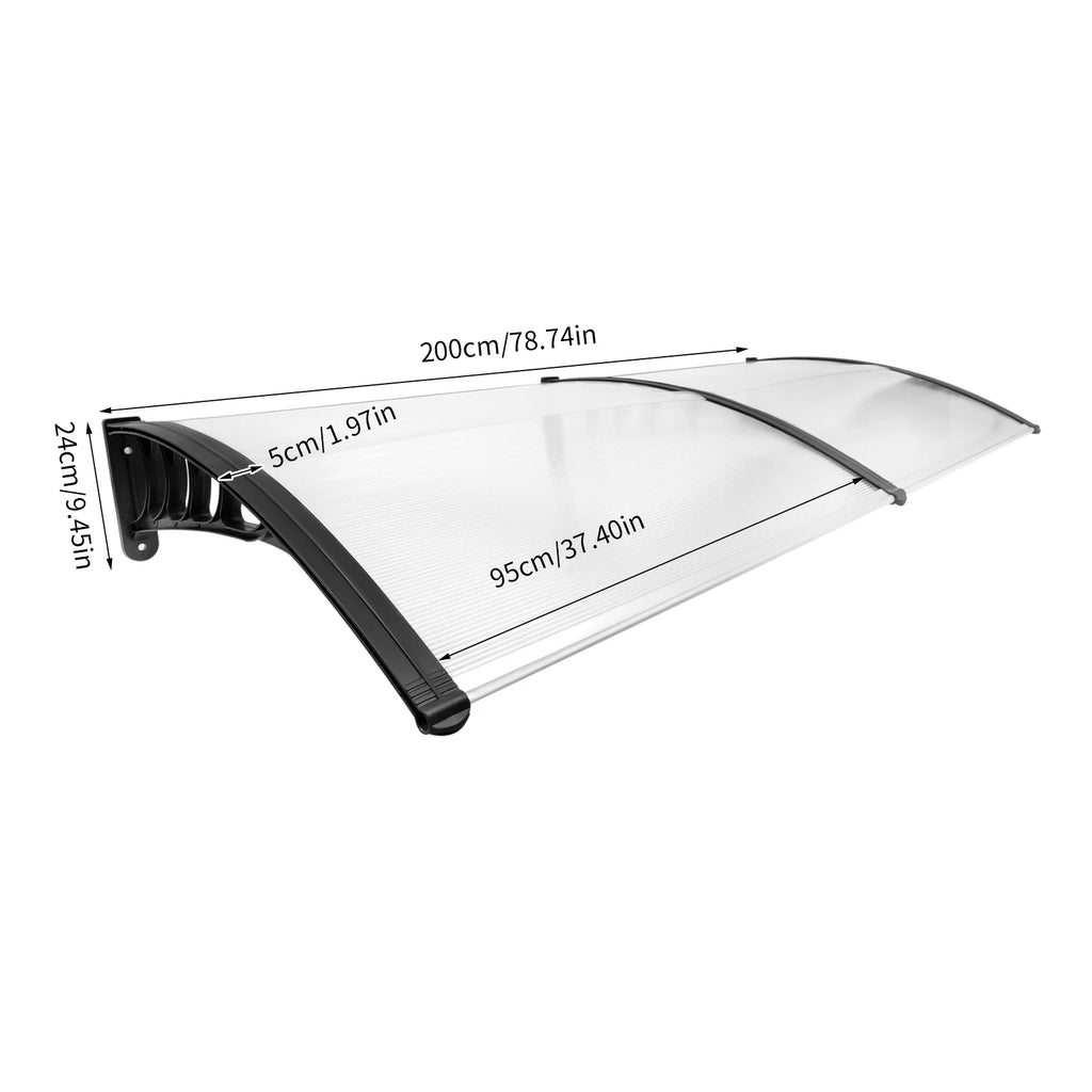 200x90cm Transparent Door Canopy, UV-Resistant Rain Shelter, Invisible Window Awning Canopy for Outdoor Entrance, No Bracket