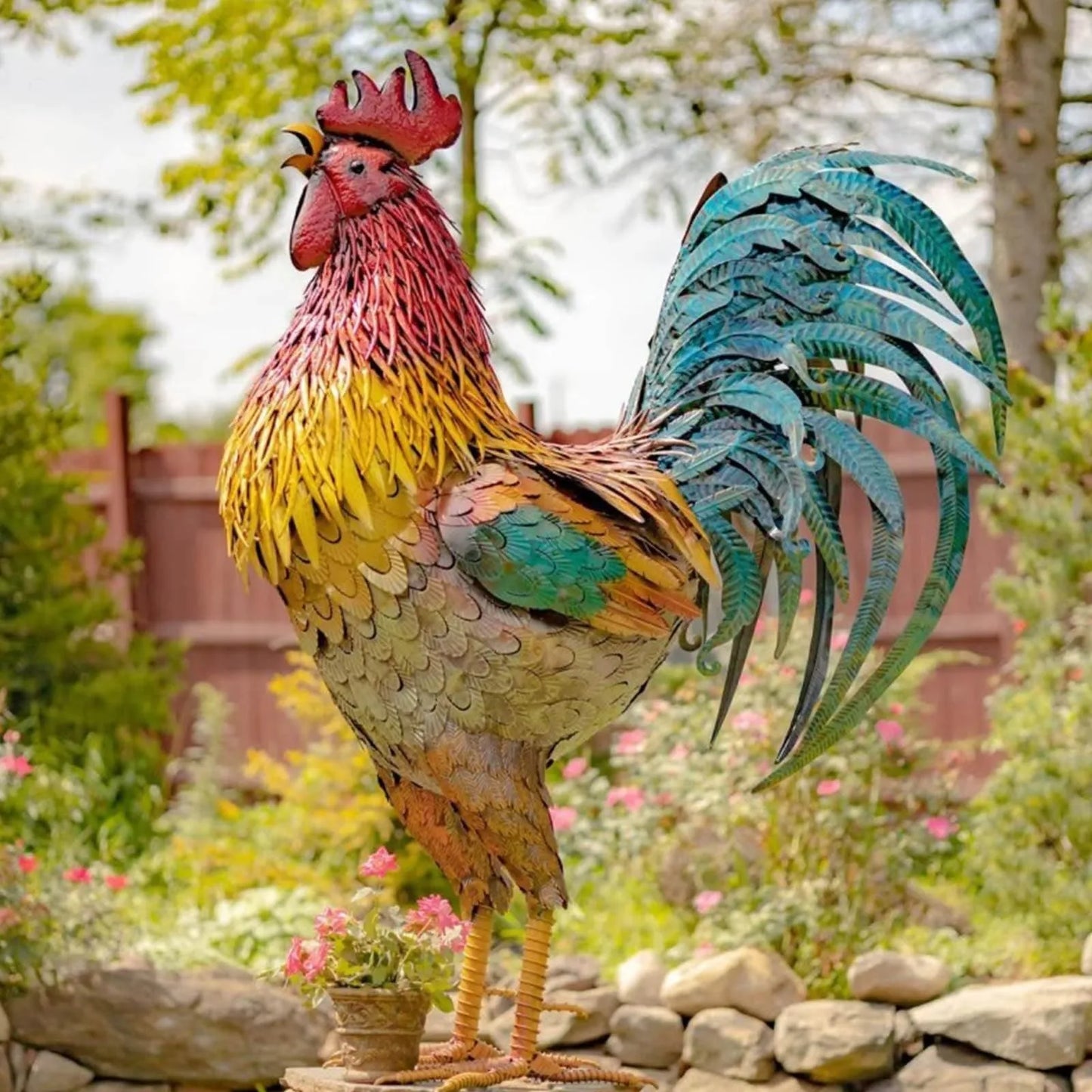 Realistic Chicken Statues Metal Rooster Animals Stakes Sculptures Decor Home Art Decor For Backyard Patio Floor Plug