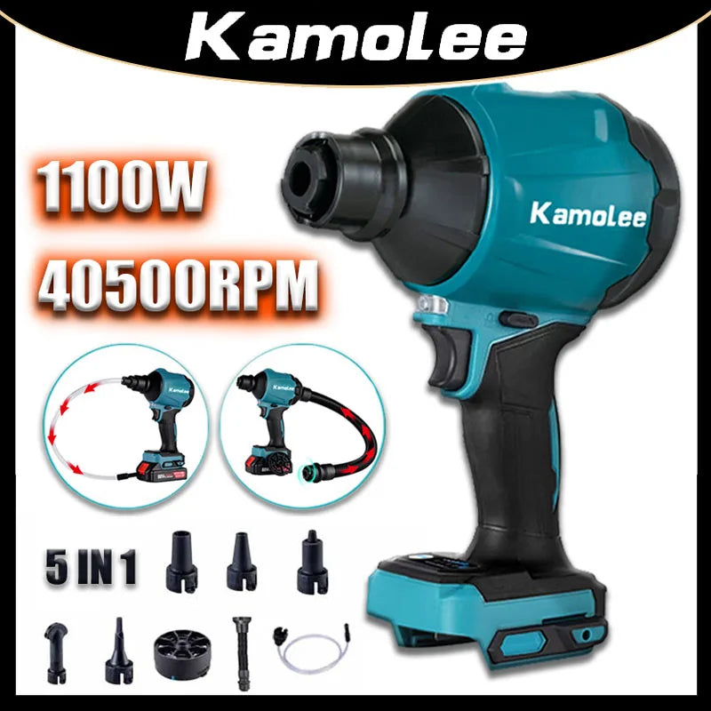Kamolee 1100W 40500RPM Cordless  Air Blower Dust Blower Inflator Vacuum Multifunction Rechargeable Blower Apply to 18V 21V Batte
