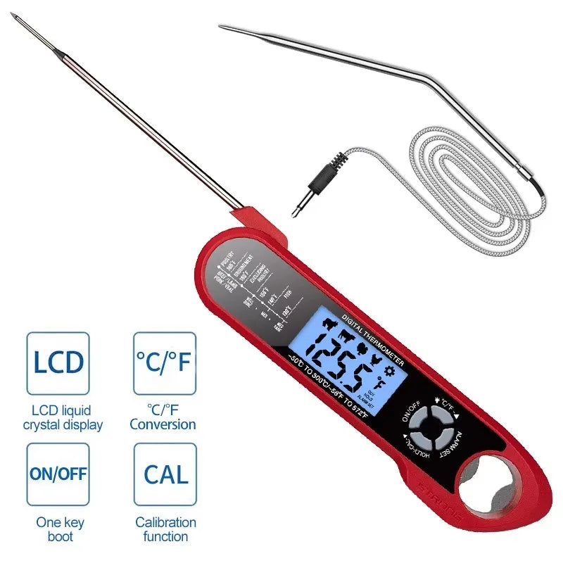 Dual-Probe Waterproof Digital Food Thermometer for Kitchen,Oven,Meat&Grilling-Rotating LCD Screen, Alarm Function & Fast Read