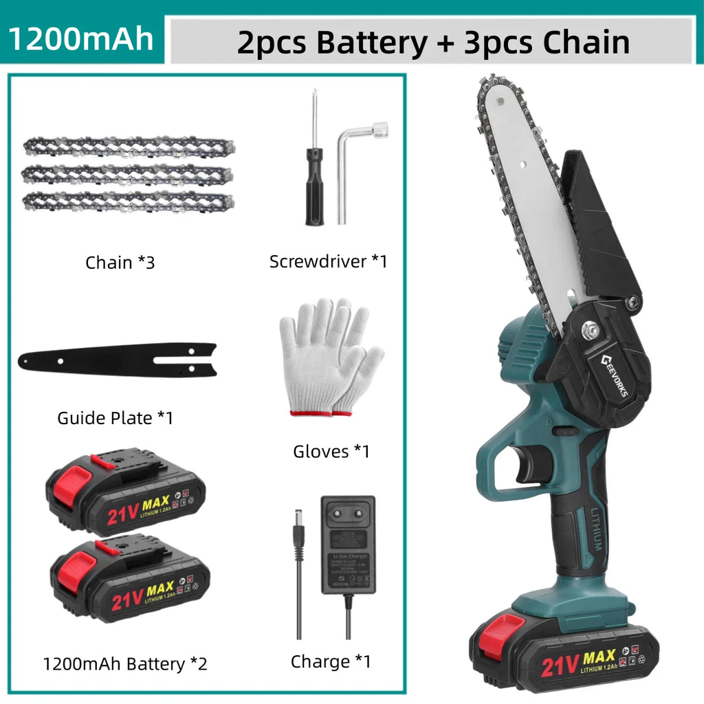 Geevorks 6 Inch Chain Saw Cordless Handheld Pruning Chainsaw Woodworking Electric Saw Cutting Power Tools
