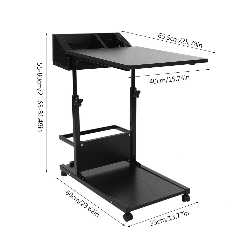 Portable Multifunctional Removable Laptop Desk with Wheels Drawer Bed Sofa Books Snack