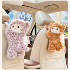 Pink Leopard Print Cat Tissue Plush Toy Car Tissue Box Cute Toy Car Hanging Paper Box Golden Carving Printed Cat Tissue Box