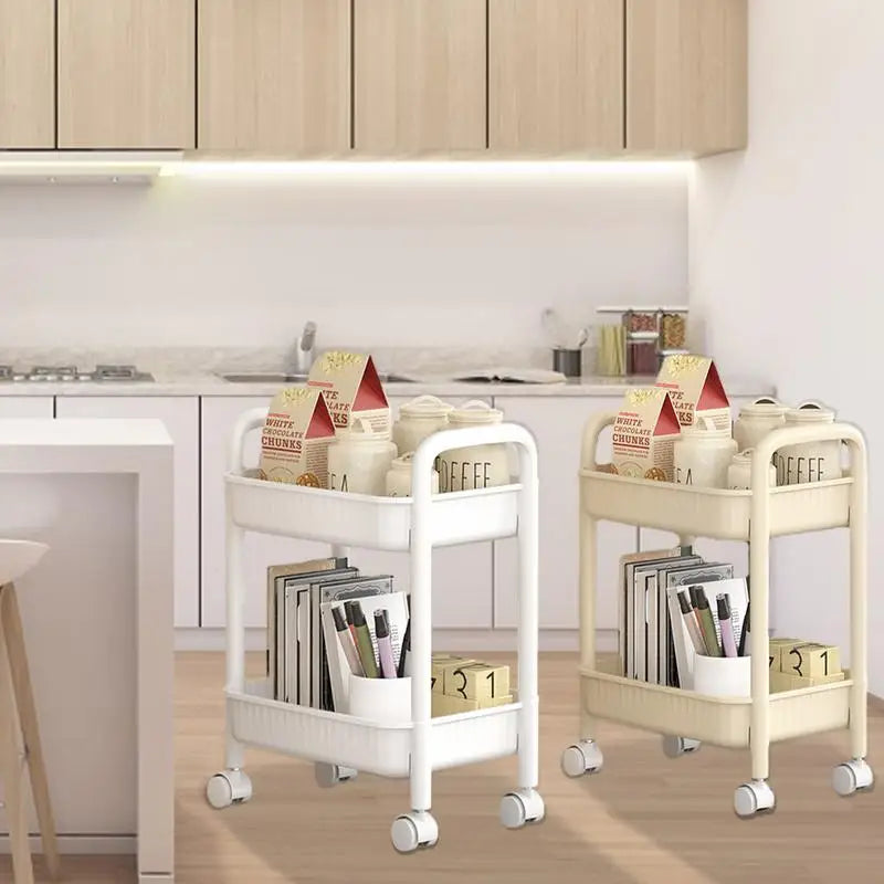 Rolling wheel Kitchen Cart Waterproof 2 Tier Anti-Slip Cart Shelf for Skin Care Products Sauce Bottles Small Storage Trolley