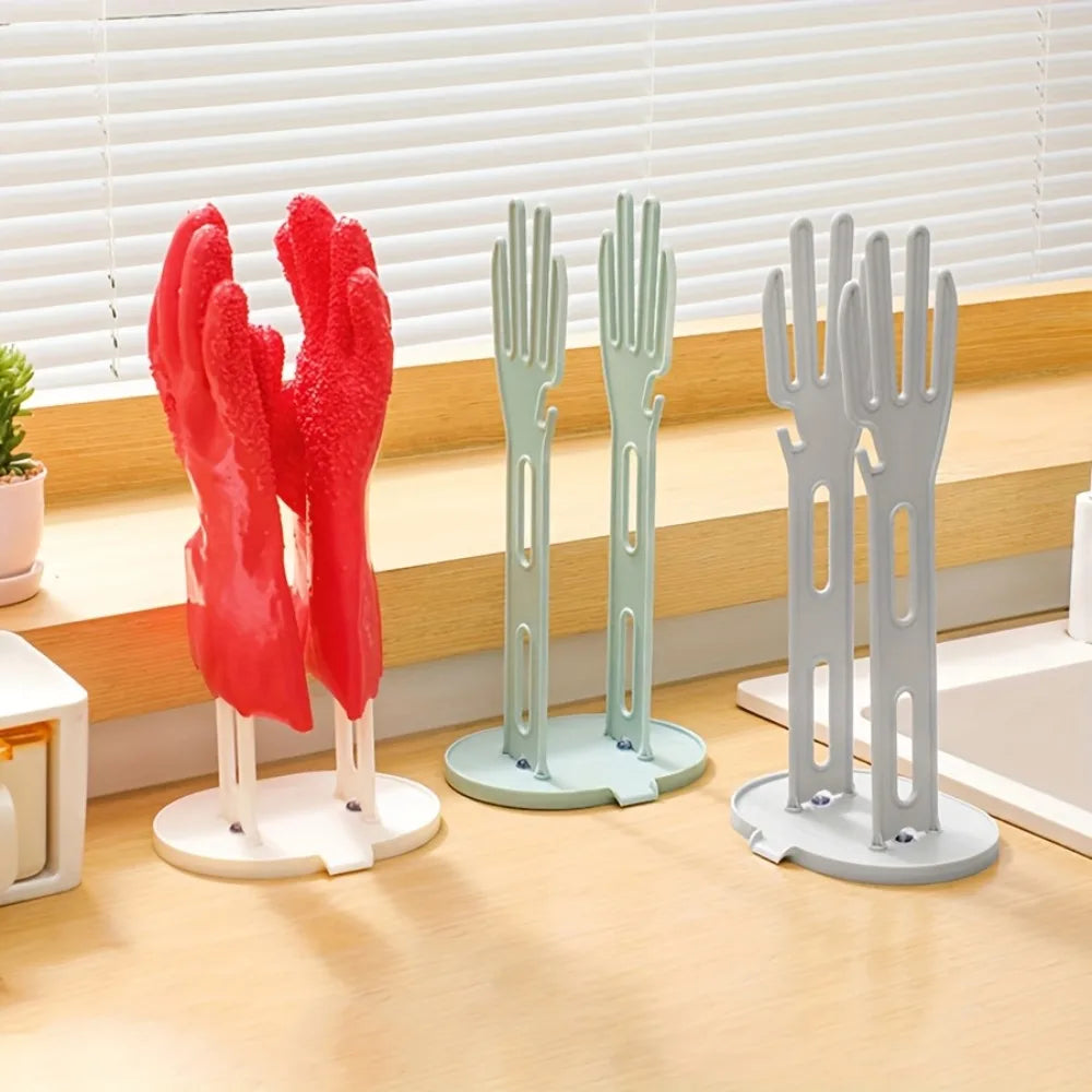 Hand Shaped Rubber Glove Drying Rack Detachable Kitchen Bathroom Dish Gloves Holder with Drain Base Countertop Organizer 1pc