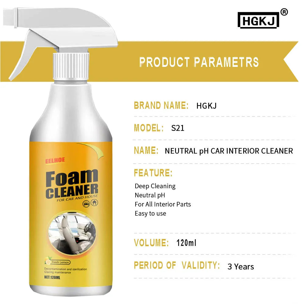 Car Interior Cleaner Agent Ceiling Cleaner Leather Flannel Woven Fabric Water Free Multipurpose Auto Dash Cleaning Tool 120ML