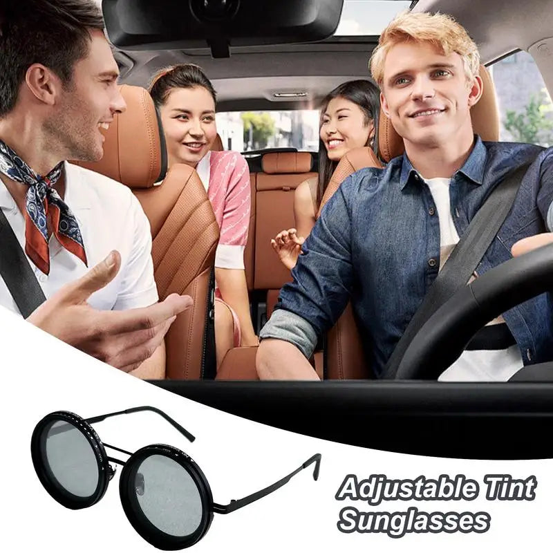 Round Polarized Sunglasses 1-9 Gears Adjustable Tint Sun Glasses with ND Filter Lenses for Men Beach Shady Fishing