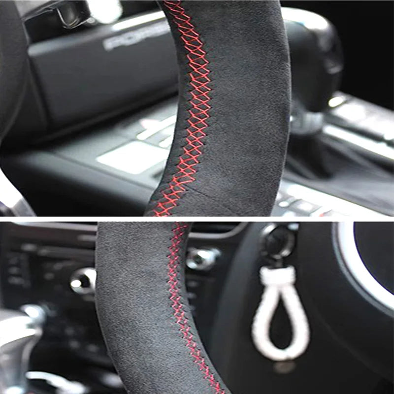 Hand-stitched Suede Car Steering Wheel Cover for Nissan GTR GT-R R35 Nismo 2008-2016 Full Coverage Steering Wheel Accessory