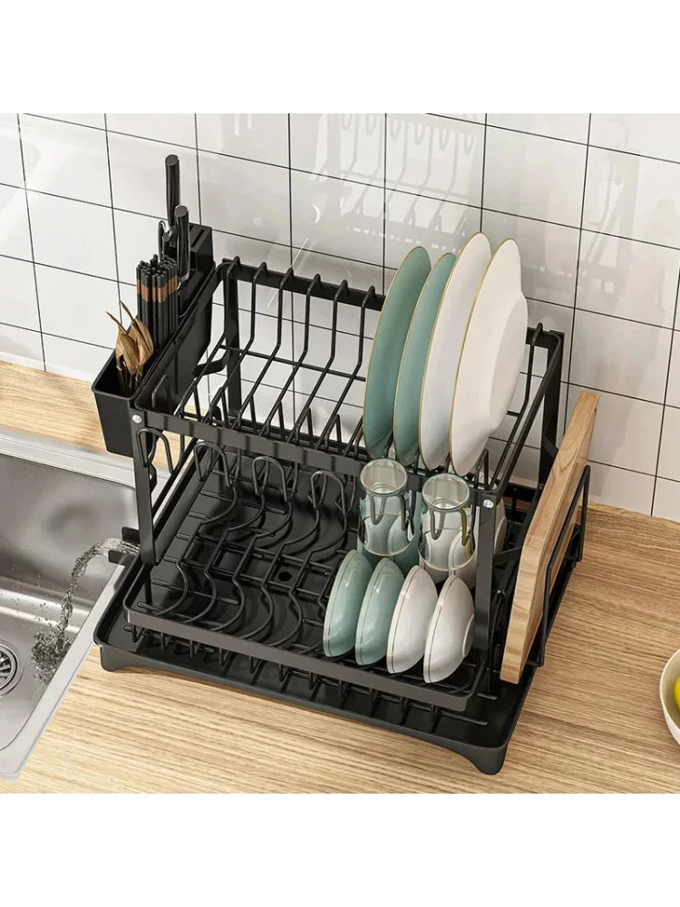 New Home Kitchen Dish Drain Rack Countertop Storage Rack with Cup Knife Holder Multifunctional Dishes Chopsticks Organizer