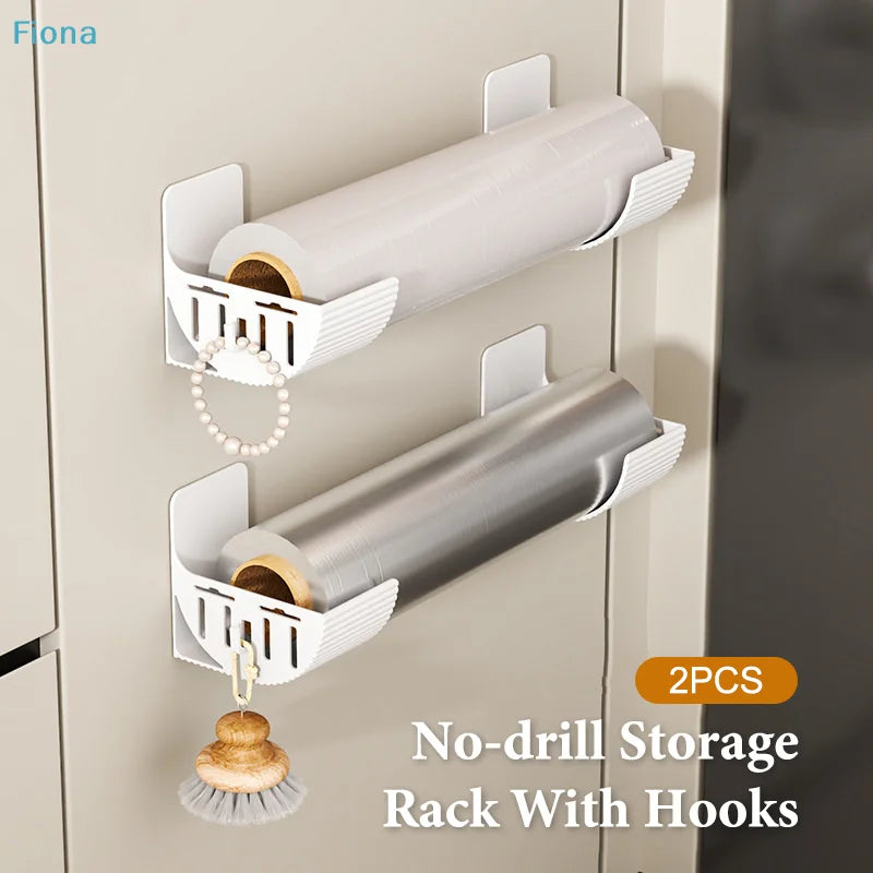✔No-Drill Kitchen Storage Rack Set- Multi-Functional Fresh Film & Garbage Bag Organizer For Cabinets And Refrigerator Sides