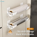 ✔No-Drill Kitchen Storage Rack Set- Multi-Functional Fresh Film & Garbage Bag Organizer For Cabinets And Refrigerator Sides
