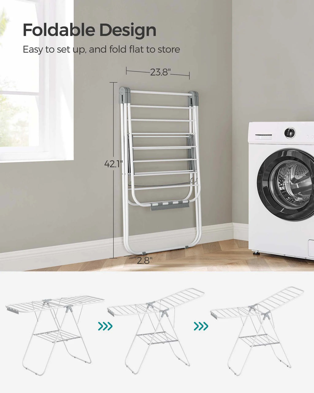 SONGMICS Clothes Drying Rack, with Sock Clips, Metal Laundry Rack, Foldable, Space-Saving, Free-Standing Airer
