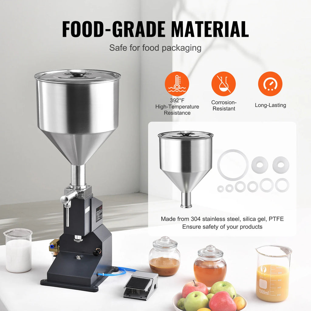 SucceBuy 5-50/100ml A02 Pneumatic/Manual Paste Liquid Filling Machine Bottle Liquid Filler Pedal for Water Juice Cosmetic Milk