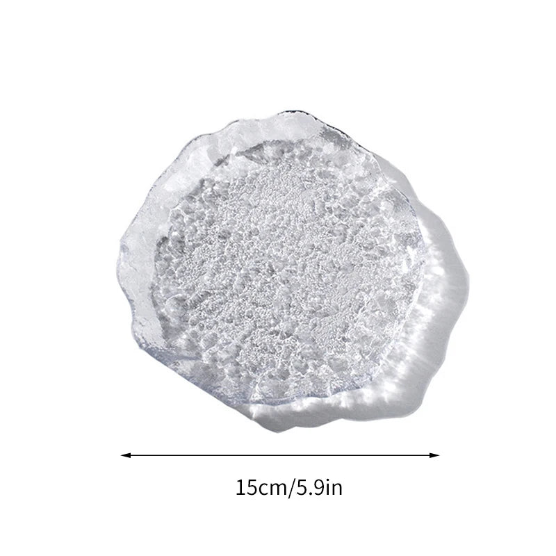 INS Glass Plates Decorative Trinket Glass Plate Japanese Sushi Platter Dessert Snack Plate Trinket Dish Teacup Mat Pad Food Tray