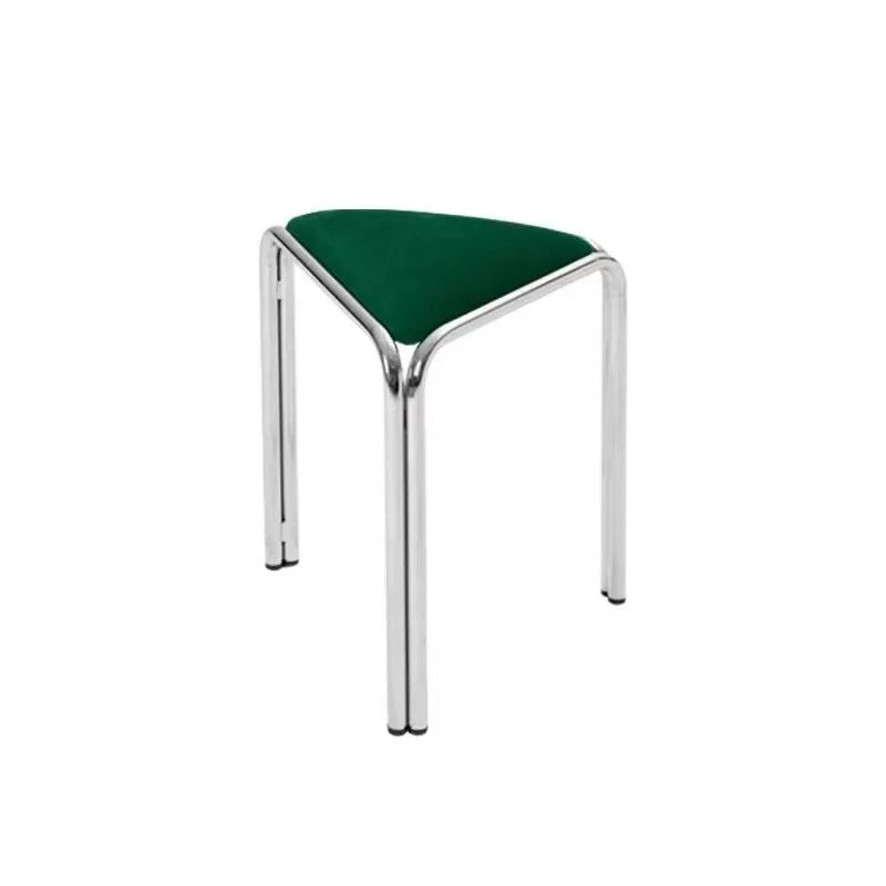 MOMO Bauhaus Antique Vanity Stool - Stainless Steel Triangular Frame Fabric Upholstered Stackable Designer Dining Stool