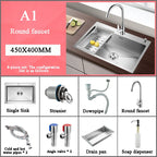 Stainless Steel Kitchen Sink Farm House Above Counter Undermounter Single Bowel Wash Basin with Faucet Drain Kitchen Accessories