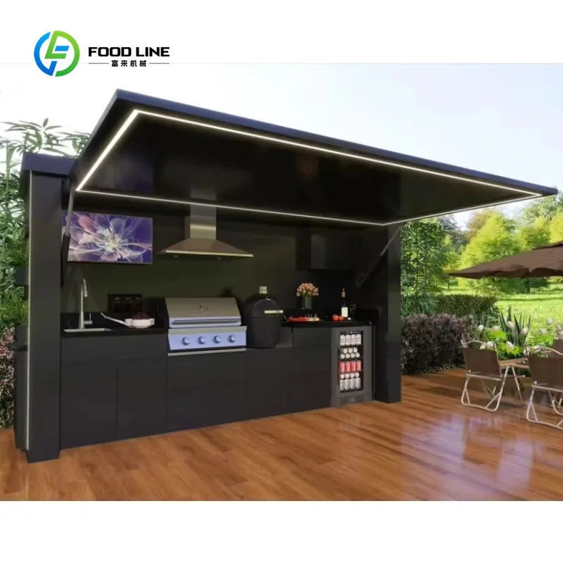 Customized Anti Insect Stainless Steel Outdoor Kitchen with Shed Modular Sink Outdoor Kitchen BBQ Pod for Garden