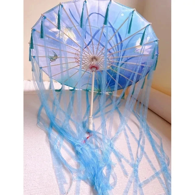 Star Oil Paper Waterproof Beach Umbrella Fan Chinese Dance Performance Lace Umbrella Classical Hanfu Fairy Parasol Paraguas