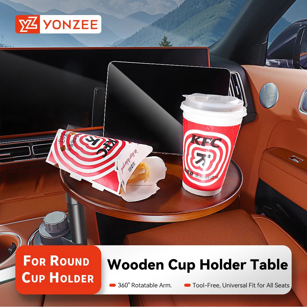 YZ For Tesla Model 3 Y juniper Kia Hyundai Car Water Cup Extended Table Board  Solid Wood Food Drink Tray Portable Office Table