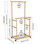 Double Hanging Rails Clothes Rack on Wheels Free Standing Garment Rack with Rolling Wheels