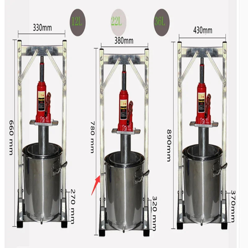 22L 36L Hydraulic Fruit Squeezer Stainless Steel Manual Juicer Small Honey Grape Blueberry Mulberry Presser Juicer