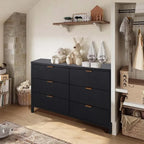 Fluted 6 Drawer Double Dresser for Bedroom, 47" Wide Modern Closet Dressers Chest of Drawers, Wood Storage Dresser Organizer