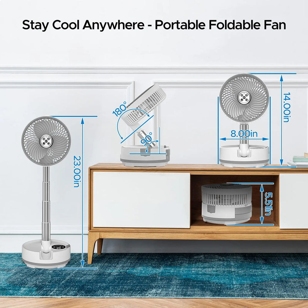Portable Standing Oscillating Fan with Remote 20000mAh White Rechargea