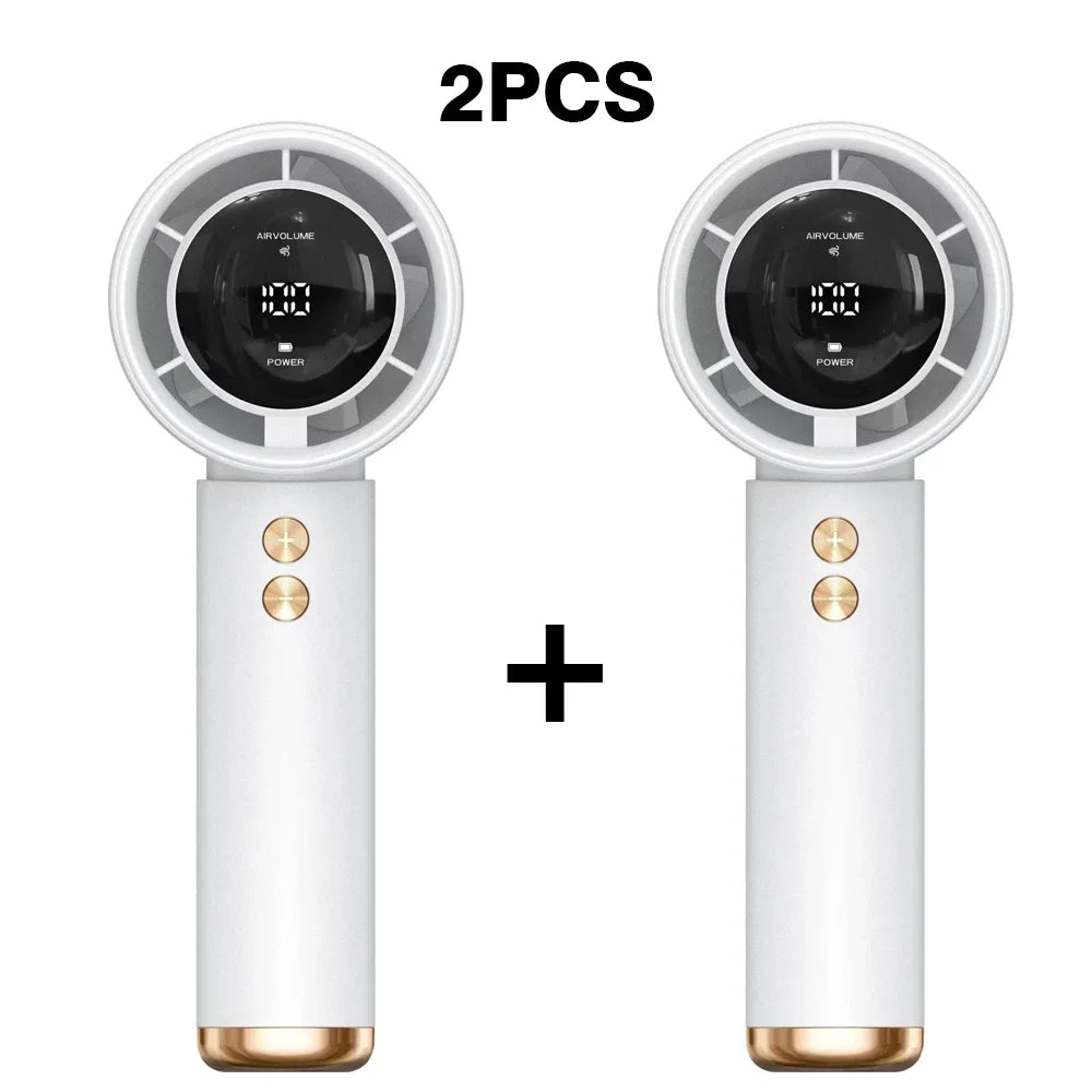 2 Pack 100-Speed Handheld Fan - USB Rechargeable Turbo Cooling with LED Display, Portable Mini Fan for Indoor/Outdoor & Office