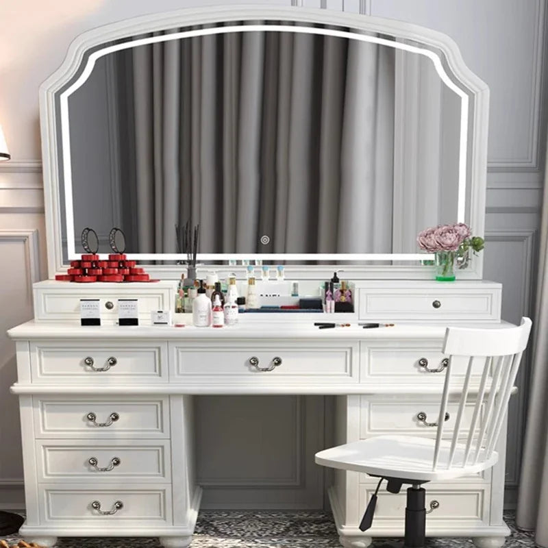 Wooden White Mirror Vanity Table Living Rooms Luxury Salon Drawers Dresser Living Room Beauty Schmink Tisch Bedroom Furniture